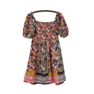 Anthro Velvet Graham Spencer Taria Floral Smocked Puff Sleeve Mini Dress S